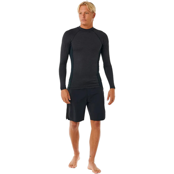 2024 Rip Curl Hombres Dawn Patrol Performance UPF Chaleco De Lycra De Manga Larga 14AMRV - Black Marled